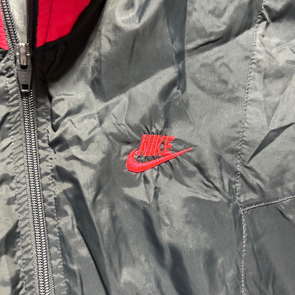 Nike Windbreaker Jacket Mens M Grey Vintage 90s Full Zip Packable Hood Logo - Picture 4 of 8